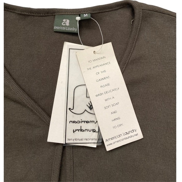 VINTAGE NWT khaki army green one button open cardigan with embroidered hem - Picture 5 of 8